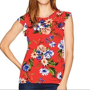 Floral Print Flutter Sleeve Knit Top